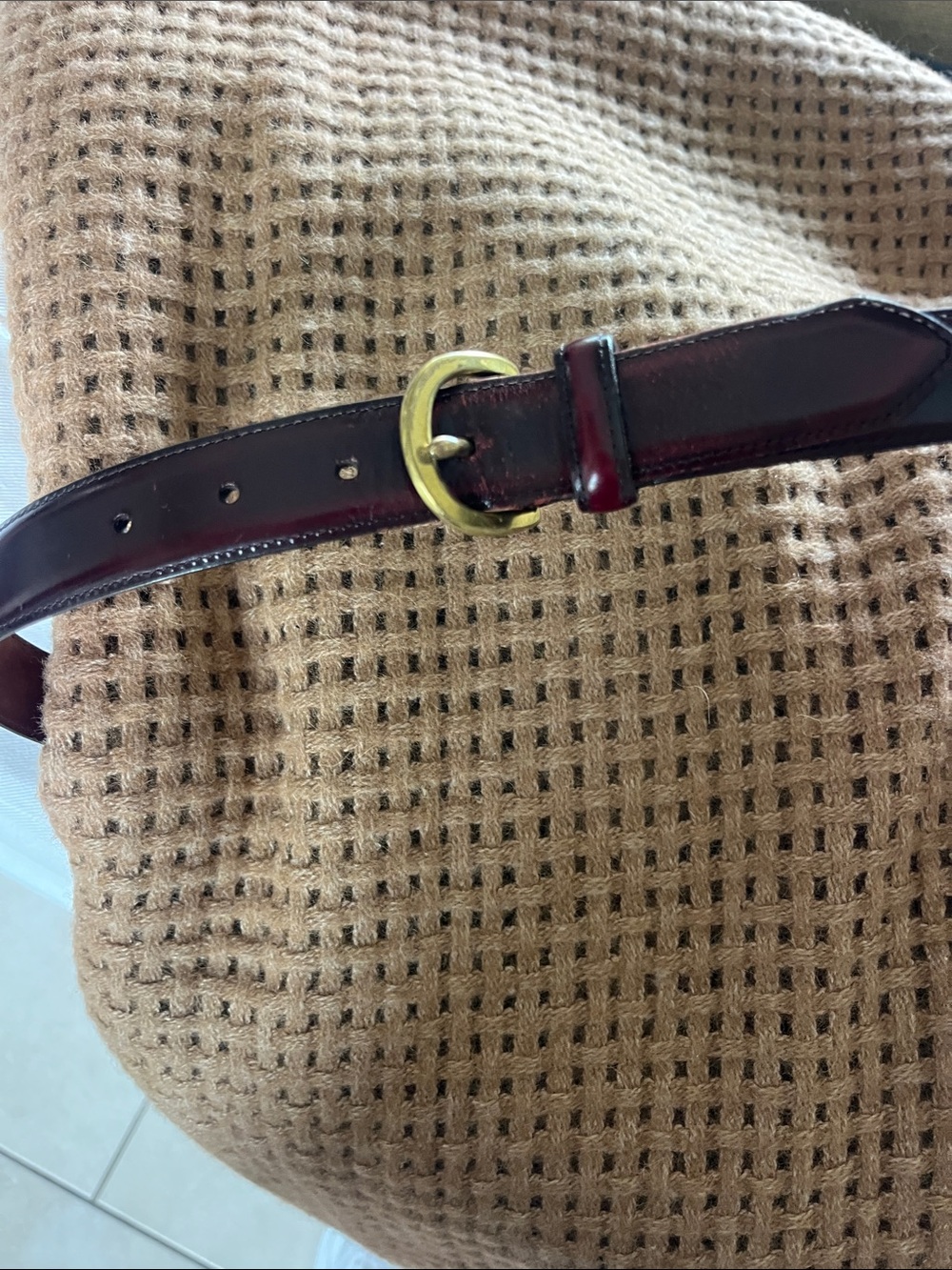 Vintage Coach EUC burgundy leather with classic brass buckle belt 36"
